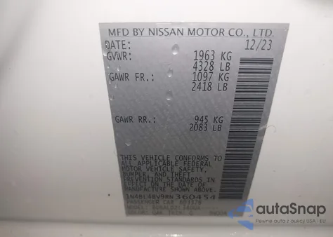 2024 Nissan Altima S Fwd из США, поврежденный, VIN 1N4BL4BV9RN360454